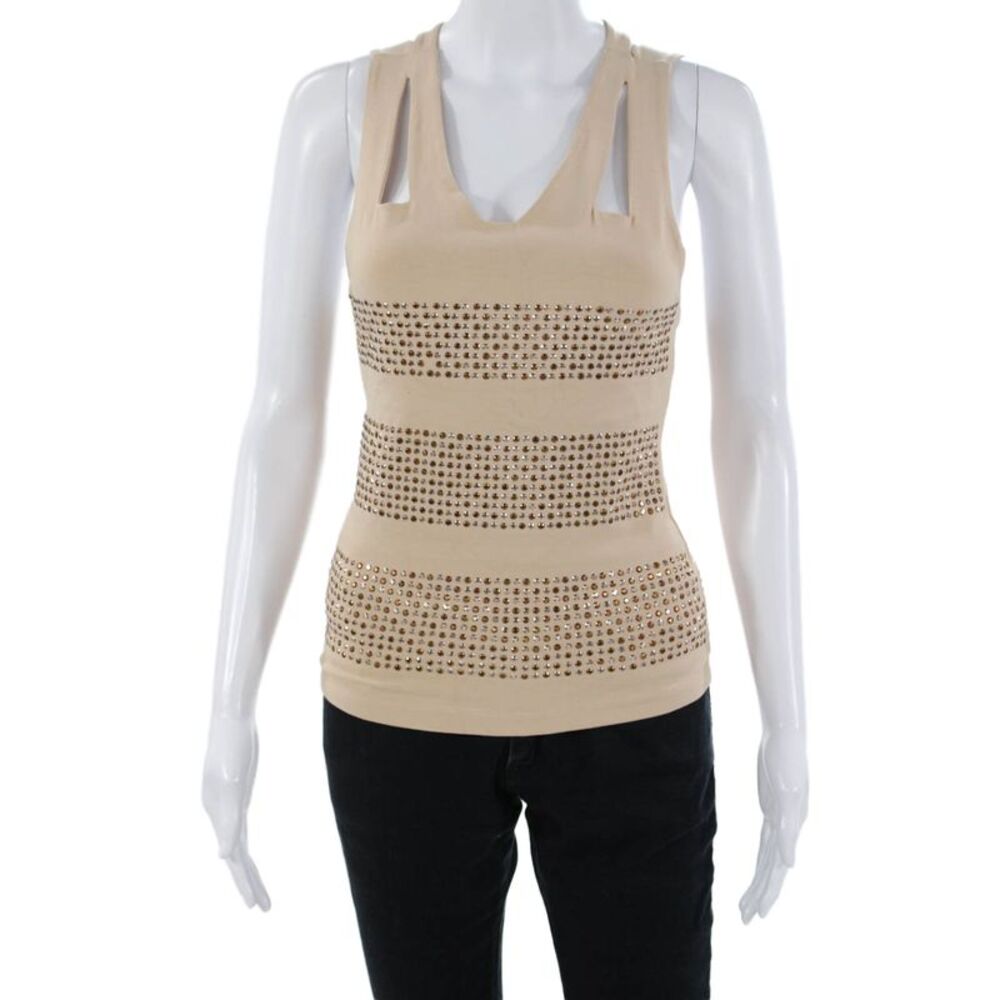 Colcci Womens Sleeveless V-Neck Tank Beige Designer Viscose Elastane Size S